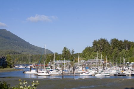 Het uitzicht op de camping van Ucluelet